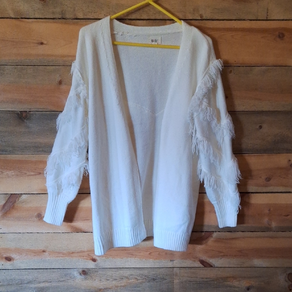 BiBi Ivory Fringe Sleeve Cardigan